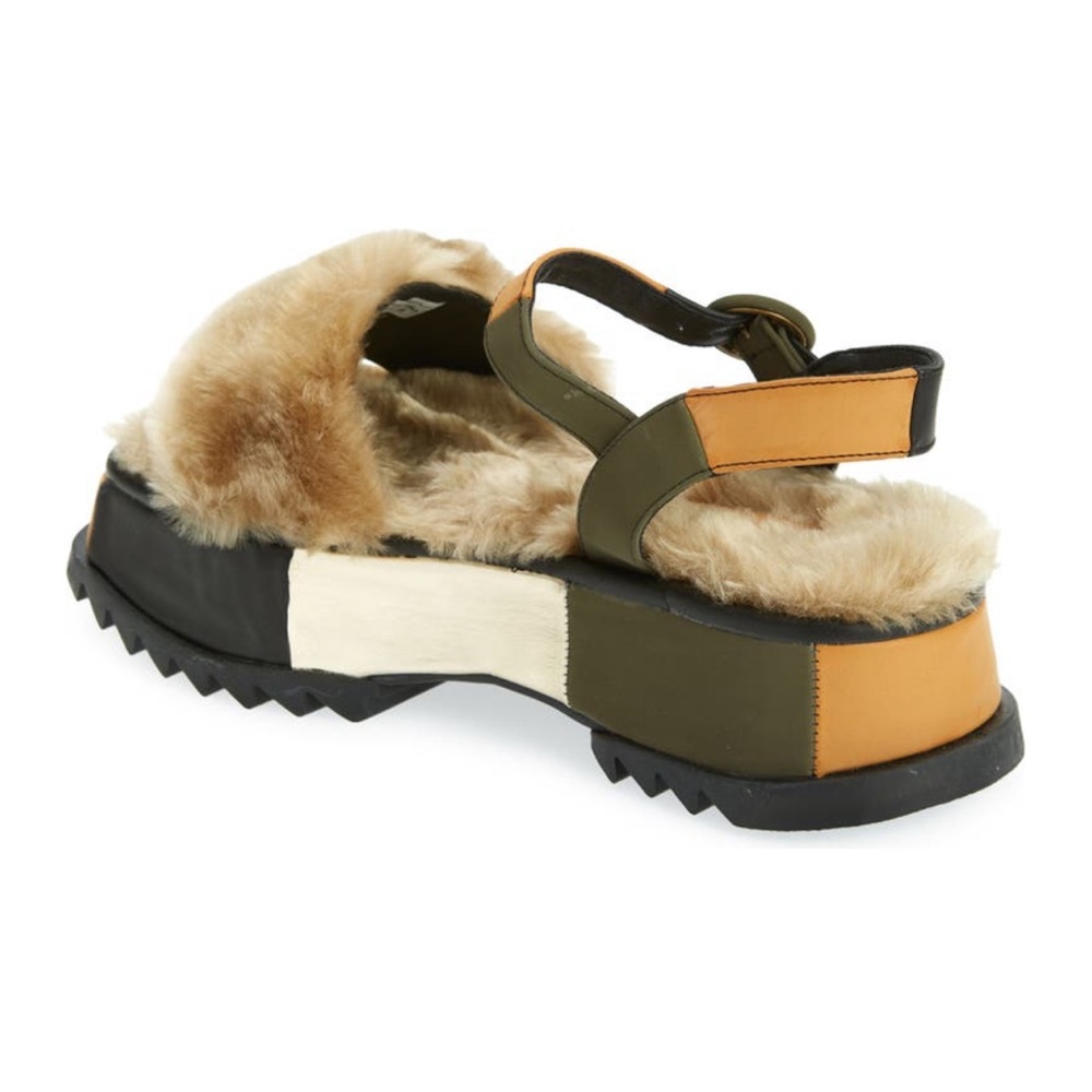 Farm Rio Khaki Patchwork Faux Fur Platform Sandal - Picture 6 of 12